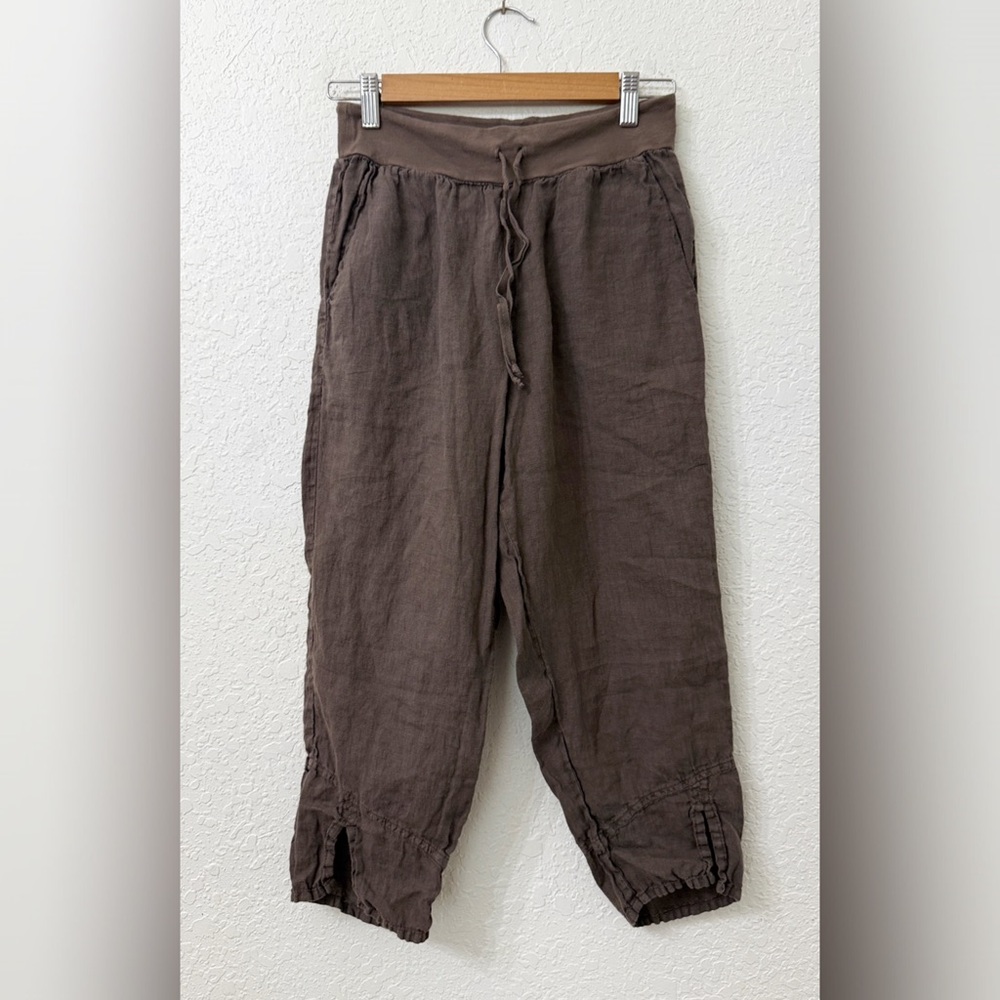 Flax Cropped Linen Casual Pants Size P (4/6) Brown